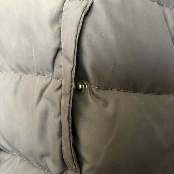 Abercrombie & Fitch Long Puffer Coat Waist Tie & Faux Fur Trim Hood Sz. L Gray - Picture 7 of 11